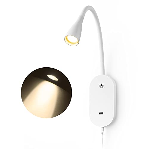 Wall Reading Light for Bed, Book Light with CRI 95+ for Eye Care, 4 Color Modes, 5 Dimmable, 2A USB Output, Memory Function, 4-Hour Auto Off, 360° Sw