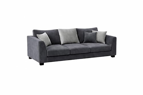 Image of SOCOZI Trevano 3+2 Seater Fabric Sofa Set with Ottoman | Soft Velvet Suede Upholstery | Modern Living Room Furniture (Dark Grey-Light Grey)