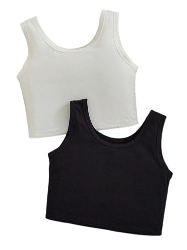Milumia Girl's 2 Pcs Tank Tops Scoop Neck Sleeveless Basic Solid Cropped Top