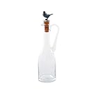 Vagabond House Hand-Blown Cruet Glass Bottle with Cork Stopper and Solid Pewter Song Bird - Oil and Vinegar Bottle 9 inch Tall 5 oz