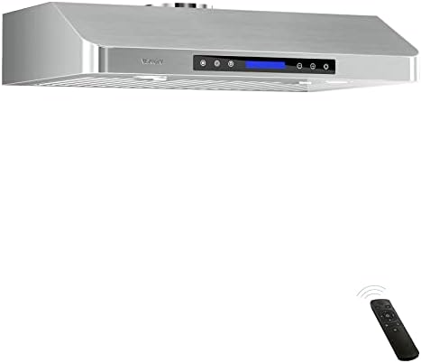 EKON 30 inches Under Cabinet Range Hood, 900 CFM Stainless Steel Kitchen Chimney Vent, 4 Speed Touch Screen Control With Remote 2Pcs 3W LED lights Dishwasher-safe Filters Fan Timer