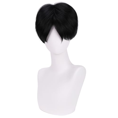 Natural Black Wigs for Mens Straight Black Wig Cosplay Wig Daily Halloween Costume Synthetic Wigs(Small Head)