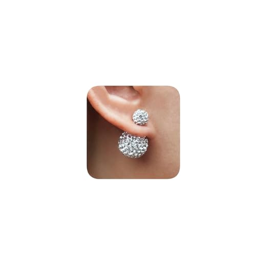 Crystal Rhinestone Double Ball Stud Earrings Fireball Disco Ball Pave Beads Earrings Hypoallergenic Jewelry for Women, 16mm × 8mm (clear)