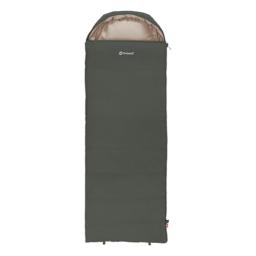 Outwell Campion Single Sleeping Bag – 3-Season Premium Rectangular Family Camping, Soft & Warm, Built-In Pillow, Comfort Hood - for Camping, Hiking, Campervan, Festivals