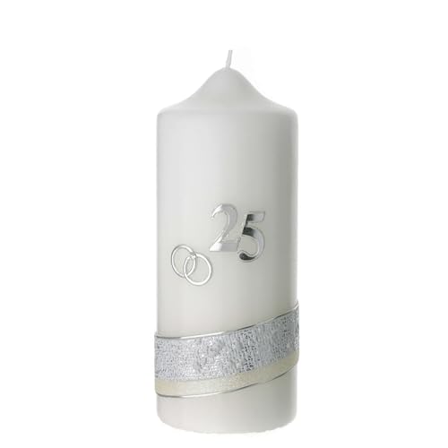 Silver Anniversary Candle, Rings and 25 Number, 175x70 mm