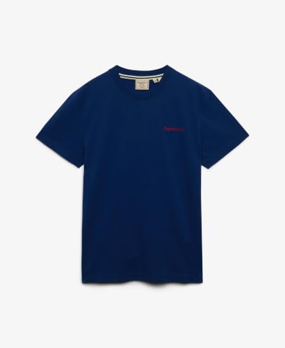 Superdry T-shirt Essential Company avec logo brodé pour homme, Bleu marine/rouge, S
