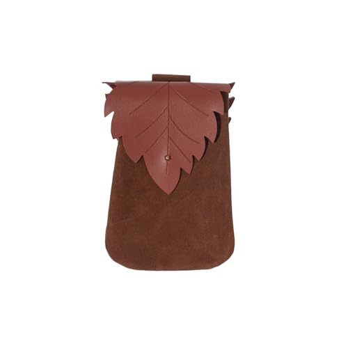 Image of Leather Belt Pouch Medieval Vintage Renaissance Viking LARP Cosplay Costumes Drawstring Coin Purse Phone Holder Waist Bag (Leaf Brown02)