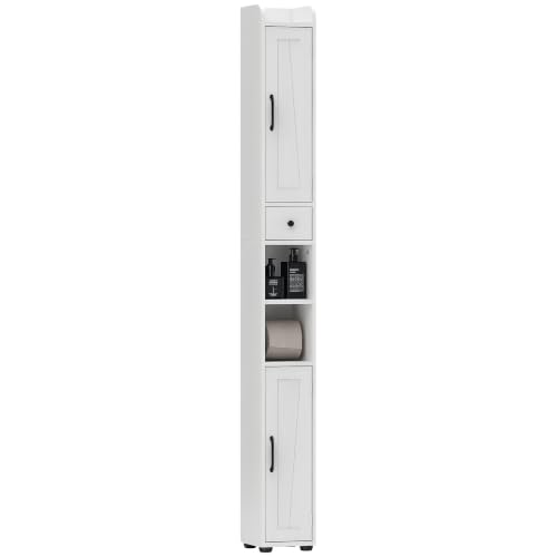 HOMCOM Armoire Salle de Bain Haute 2 Portes, Tiroir, 20x20x185cm Blanc