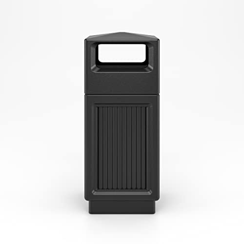 Image of Safco Canmeleon Outdoor-Indoor Recessed Panel Trash Can with Ash Urn 9478BL, Black, Decorative Fluted Panels, 15 Gallon Capacity
