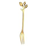 Teelöffel, Edelstahl-Esslöffel, Suppenlöffel, Dessertlöffel, kreativer Edelstahllöffel, Astblätter, Löffel/Gabel, Kaffeelöffel, Honigrührlöffel (Farbe: Goldgabel)