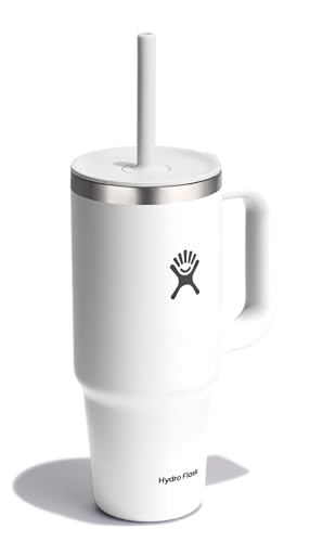 Image of Hydro Flask 24 Oz Travel Tumbler with Handle, Clear Lid and Straw - Insulated Stainless Steel in 24 Oz White