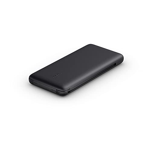 Belkin BoostCharge Plus 10K Portable External Battery (10,000mAh Power Bank with Built-in Lightning (MFI) and USB-C Cables and Additional USB-C Charging Port) - Black