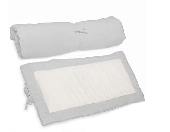 Acolchoado Pillow Top Berço Bebê e Colchonete Portátil 2 em 1 Percal -Cinza e Sherpa Palha