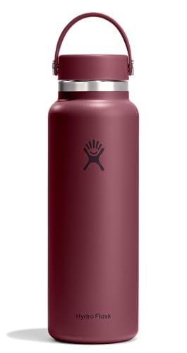 Image of Hydro Flask Water Bottle - Insulated Stainless Steel - Wide Mouth Flex Lid, Non Spill, Leakproof and Refillable in 40 Oz Burgundy