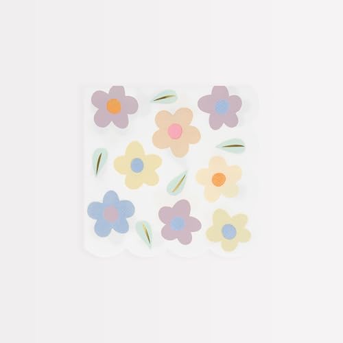 Meri Meri Happy Flowers Napkins (Pack of 16), Thick & Absorbent 3-Ply Paper Napkins, Disposable