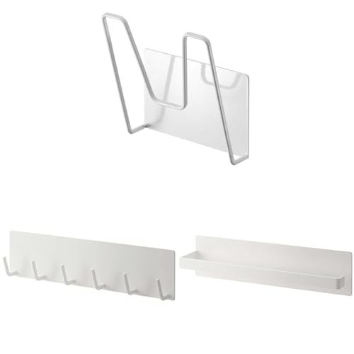 【セット買い】山崎実業(Yamazaki) マグネット 鍋蓋ホルダー ホワイト 約W13.5XD7XH14cm タワー 浮かせる収納 簡単取り付け 5140 + 山崎実業 マグネットキッチンツールフック プレート ホワイト 2437 + 山崎実業(Yama