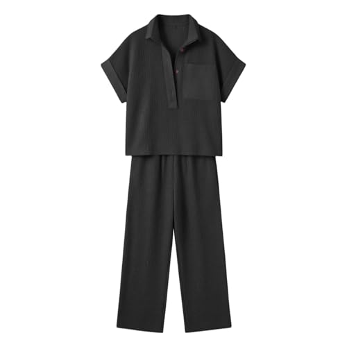 Ropa de dormir transpirable cuello en v y pantalon ancho para mujer traje ligero 5