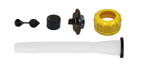 Wedco Style Gas Can Spout & Parts Kit EXTRA WIDE COMMERCIAL GRADE FLANGED U-SEAL GASKET,Flexible Pouring Spout, Stopper Cap, Coarse Threaded Yellow Screw Cap Collar & 2 types Rear Vents. Gas Can Not Included.