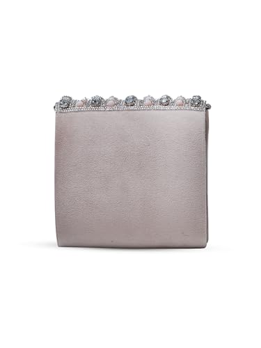 Image of THE TAN CLAN Nysa Mini Hand Embroidered Clutch Bag for Women with Handle - Elegant Evening Handbag, Stylish Clutch Purse with Magnetic Closure, Perfect for Weddings, Parties, Gifting