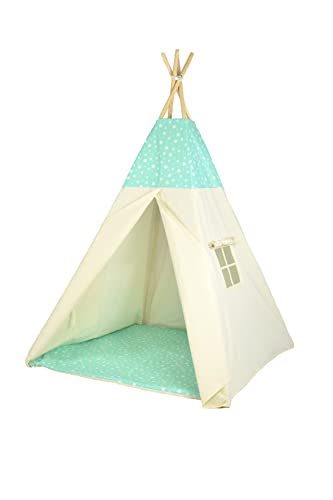 Tipoo tipi (44) tipi-tent speeltent katoenen kindertent met 3 kussenmatras, stabiele tent voor een meisje en een meisje voor thuis en in de tuin,beige - Afbeelding 5