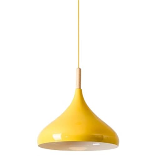 Lámpara colgante macarrón amarillo de 12.6 pulgadas con madera E27