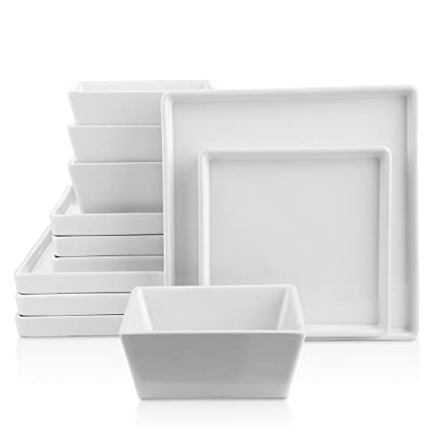 Stone Lain Grace Square Stoneware Dinnerware Set, 12 Piece Service For 4, White #TOP1