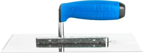 Fliesenkelle aus Edelstahl, gekerbt, 270 mm – 4 x 4 mm, quadratische Kerbe, Klebstoffspachtel mit weichem Griff, für Wand- und Bodenfliesenprojekte, langlebiges und rostbeständiges Werkzeug (N7804)