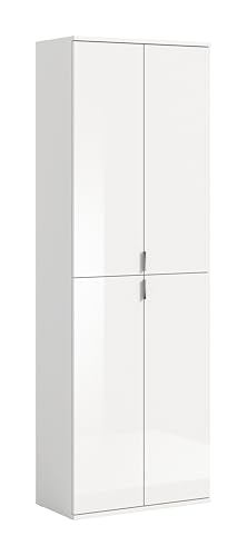xonox.home - Hochschrank Projekt X 61x193x34 cm in Front weiß Hochglanz Korpus weiß - Hochschrank breiter Mehrzweckschrank - modern, geräumig und funktional