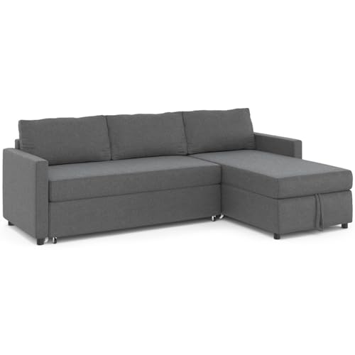 IDMarket - Canapé d'angle Convertible Noah avec méridienne Coffre en Tissu Gris Anthracite