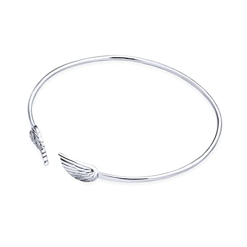 Dainty Religious Minimalist Thin Guardian Angel Wing Feather Bangle Cuff Bracelet For Women For Teen .925 Sterling Silver #TOP1