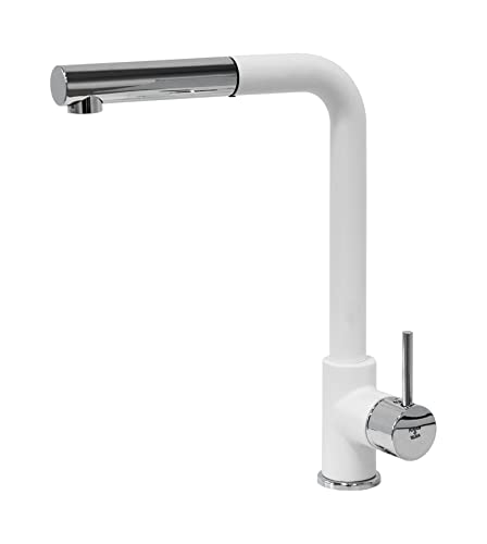 Miscelatore cucina Plados monocomando VEMIXEXTL con canna a 90° e doccia estraibile - Bianco Latte