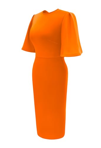 Image of Memoriesea Women's Basic Bodycon Ruffle Flared Short Sleeve Pencil Midi Dress