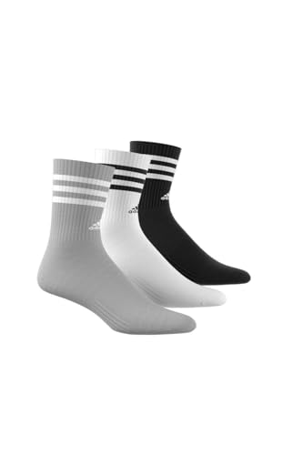 adidas Unisex Kinder 3-Stripes Cushioned Crew Socks 3 Pairs, Medium Grey Heather/White/Black/White, 6-7 Years