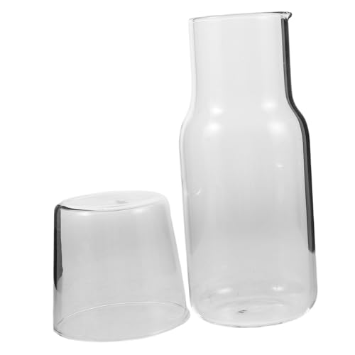 ELAYARD 2Set Caraffa in Vetro Borosilicato Resistente con Bicchiere Trasparente Caraffa Acqua da Comodino per Uso Notturno Contenitore Versatile per Latte Succo e Tè Design Elegante e