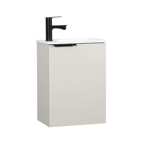 Kometmöbel Gäste-WC Waschtisch Set 40 cm Vormontiert Klein Waschbecken mit Unterschrank (Kaschmir mit Griff 40cm, Ohne Wasserhahn)
