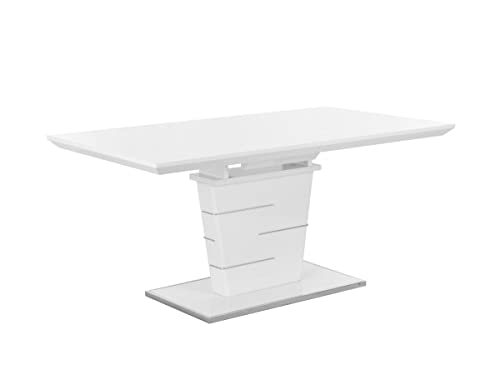 Vente-unique - Table à Manger Extensible AMELLE - 6 à 8 Couverts - MDF Laqué Blanc