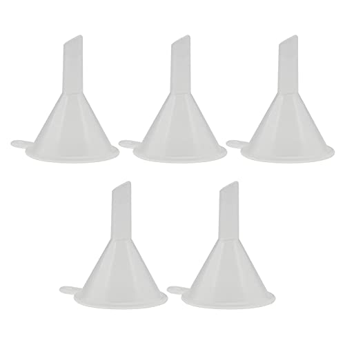 Embudos pequeños de plástico transparente para llenar botellas pequeñas, 5 piezas mini embudo a prueba de fugas aceite funner para botellas de laboratorio, perfumes, especias blancas Cover