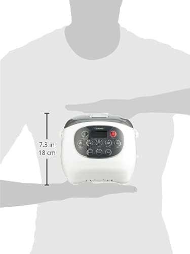 Mayer MMRC20 Rice Cooker held by a person, showing its approximate dimensions.