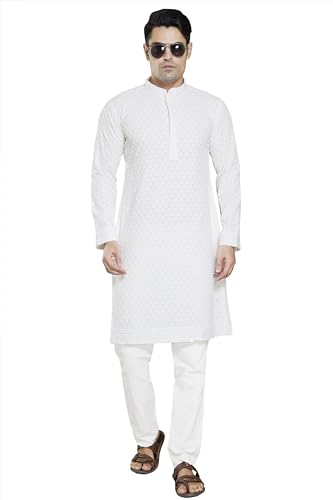 Image of DIVISIVE Men's Sequince Embroidered Cotton Blend Slim Fit Kurta Pyjama Set