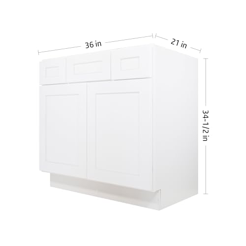 Image of Furinno Shaker 2-Drawer Bath Vanity Cabinet Without Top, Ready to Assemble, 21 D x 36 W x 34.5 H, White
