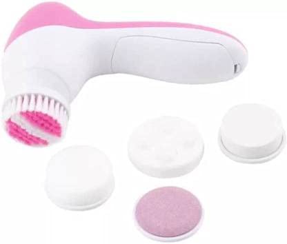 MR Sales Skin Smoothing 5 in 1 Portable Compact Body & Face Beauty Care Facial Scrubber Face Skin Care Electric Facial Cleanser Massager (Pink)