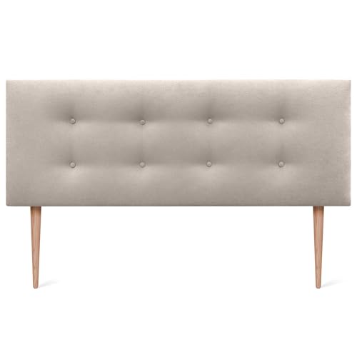 DHOME Cabecero de Polipiel o Tela AQUALINE Pro con 2 hileras de Botones y Patas Cabezal tapizado Cama Lujo (160x105cm con Patas (Camas 150/160), Tela Beige)