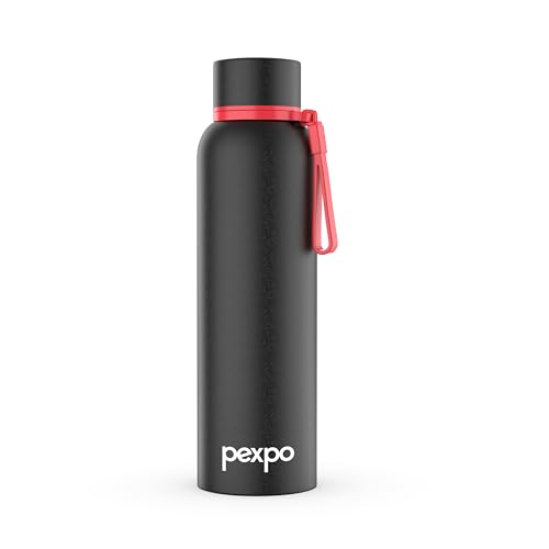 Image of PEXPO Bravo 980ml - Knight Black and Cameo 160ml - Silver Stainless Steel Water Bottle ISI Certified | for Home, Office, Gym, Travelling