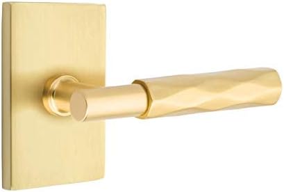 Emtek Select Privacy, Roseta rectangular moderna, manija Tribeca (mano izquierda, vástago de barra en T, latón satinado)