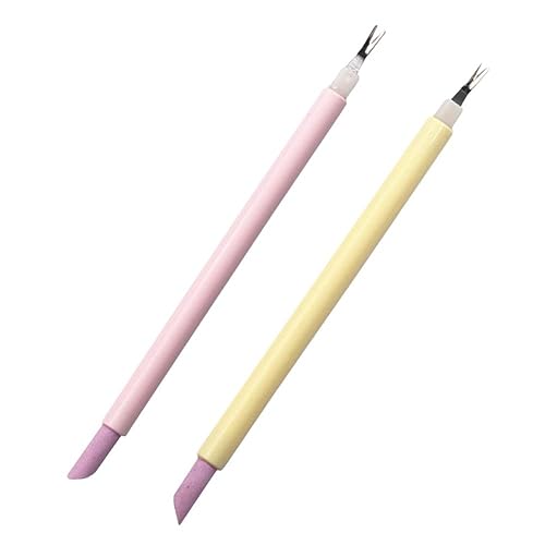 Didiseaon 2-piece Engraved Nail Pusher Cuticle Remover for Stainless Steel Fork Non-slip Handle Perfect for Manicure Tools Professional or Home Use Random Color