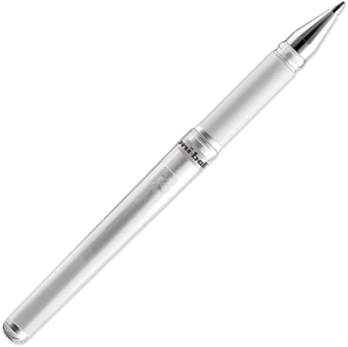 uni-ball Signo Pen Broad Metallic Gel Ink Rollerball - Metal 1mm Tip Nib 0.65mm Line Width With Rubber Grip - UM-153 - (Pack Of 6) - White, Silver and Gold