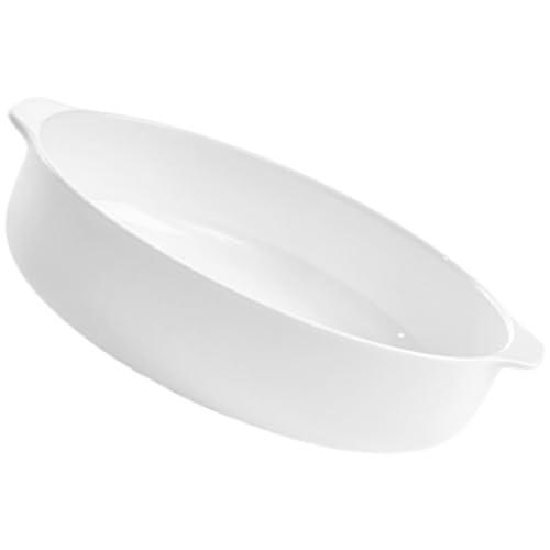 Ipetboom Molde de Cerámica de Color Claro para Hornear con Doble Asa, Plato Profundo Redondo de 7 Pulgadas, Fuente para Horno Resistente al Calor, Apto Microondas y Lavavajillas, Adecuado
