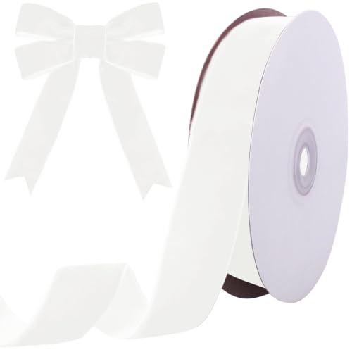 Image of Tsorode 10 Yards White Velvet Ribbon for Christmas Tree,1 Inch