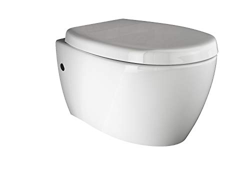 Aqua Bagno Spülrandloses Design Hänge-WC Set aus hochwertiger Keramik inkl. Softclose WC-Sitz aus Duroplast Toilette Tiefspül-WC Cover