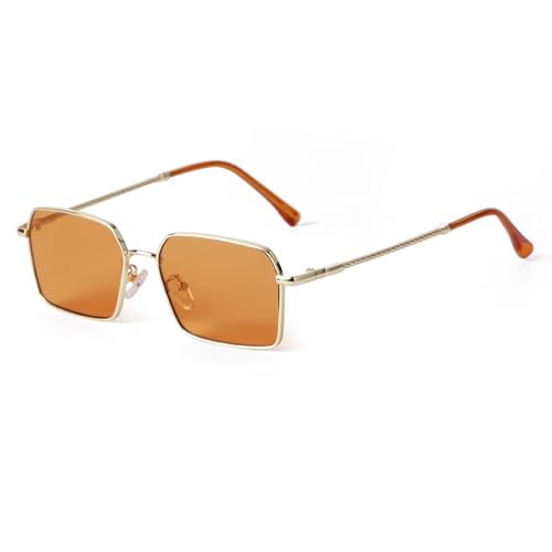 ADE WU Trendy Hexagon Rectangle Sunglasses for Women Cute Chic Gold Metal Rectangular Sun Glasses with Tinted Lense - Main Image